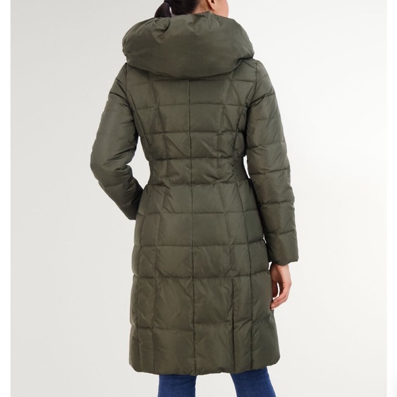 🆕NWOT Women's 40" Signature Hooded Olive Taffeta Down Coat size Small - Picture 3 of 13